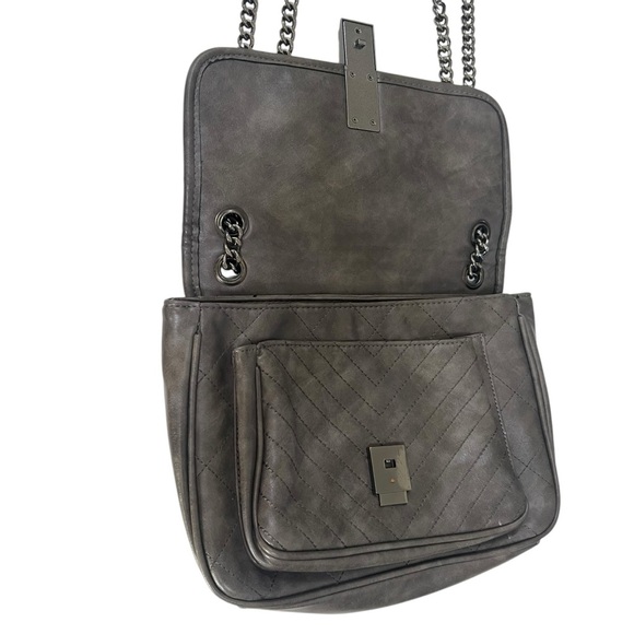 ALDO Charcoal Gray Stitched Shoulder Bag Metal Chain Crossbody Bag Streetwear - Picture 7 of 14